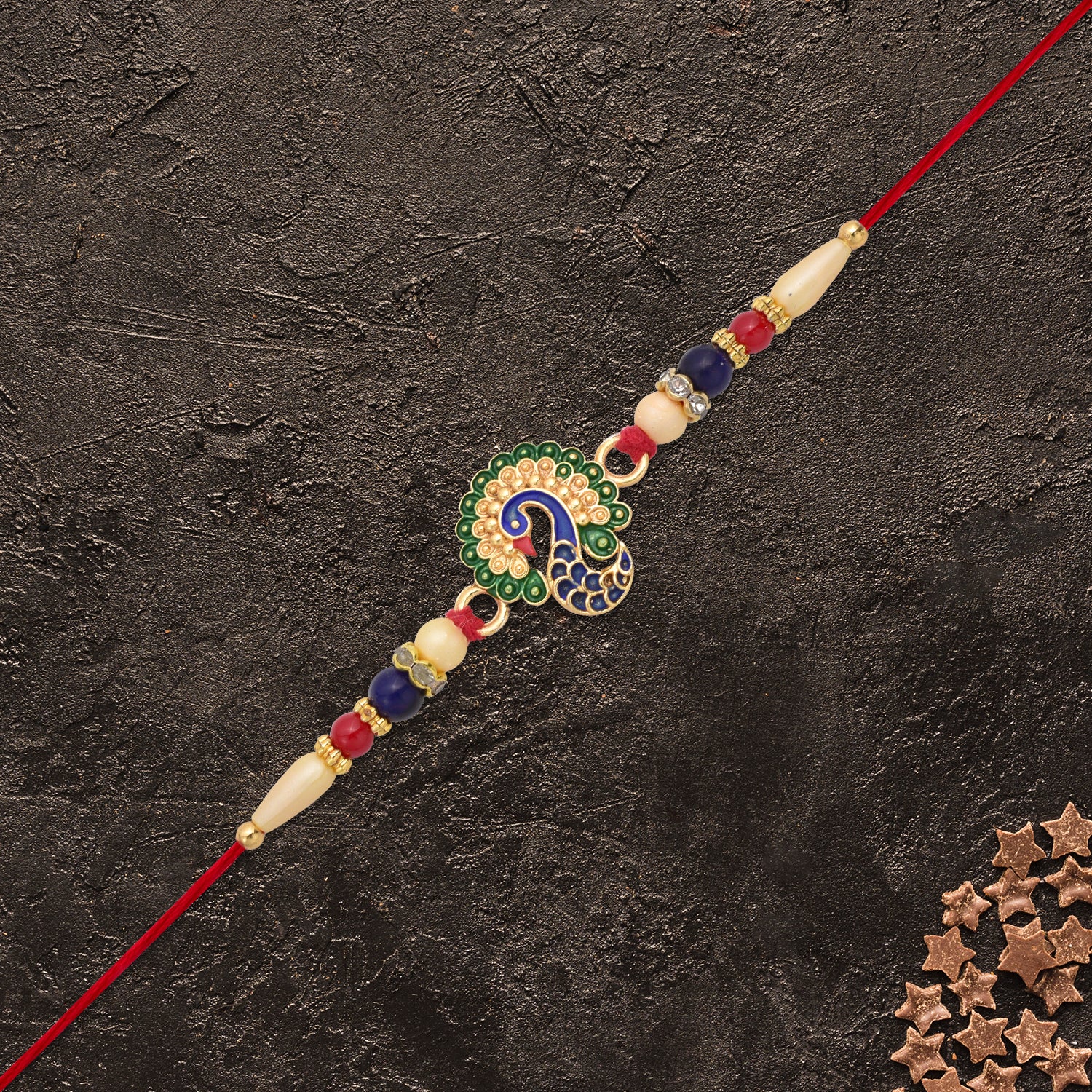 Multicolor Peacock Rakhi With Beads Multicolor Peacock Rakhi With Beads